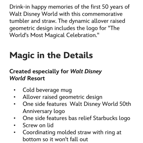 Walt Disney World 50th Anniversary Geometric Starbucks Pink Tumbler - Picture 12 of 16